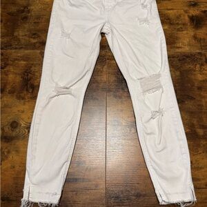 Eunina Women's Cream Distressed Skinny Jeans